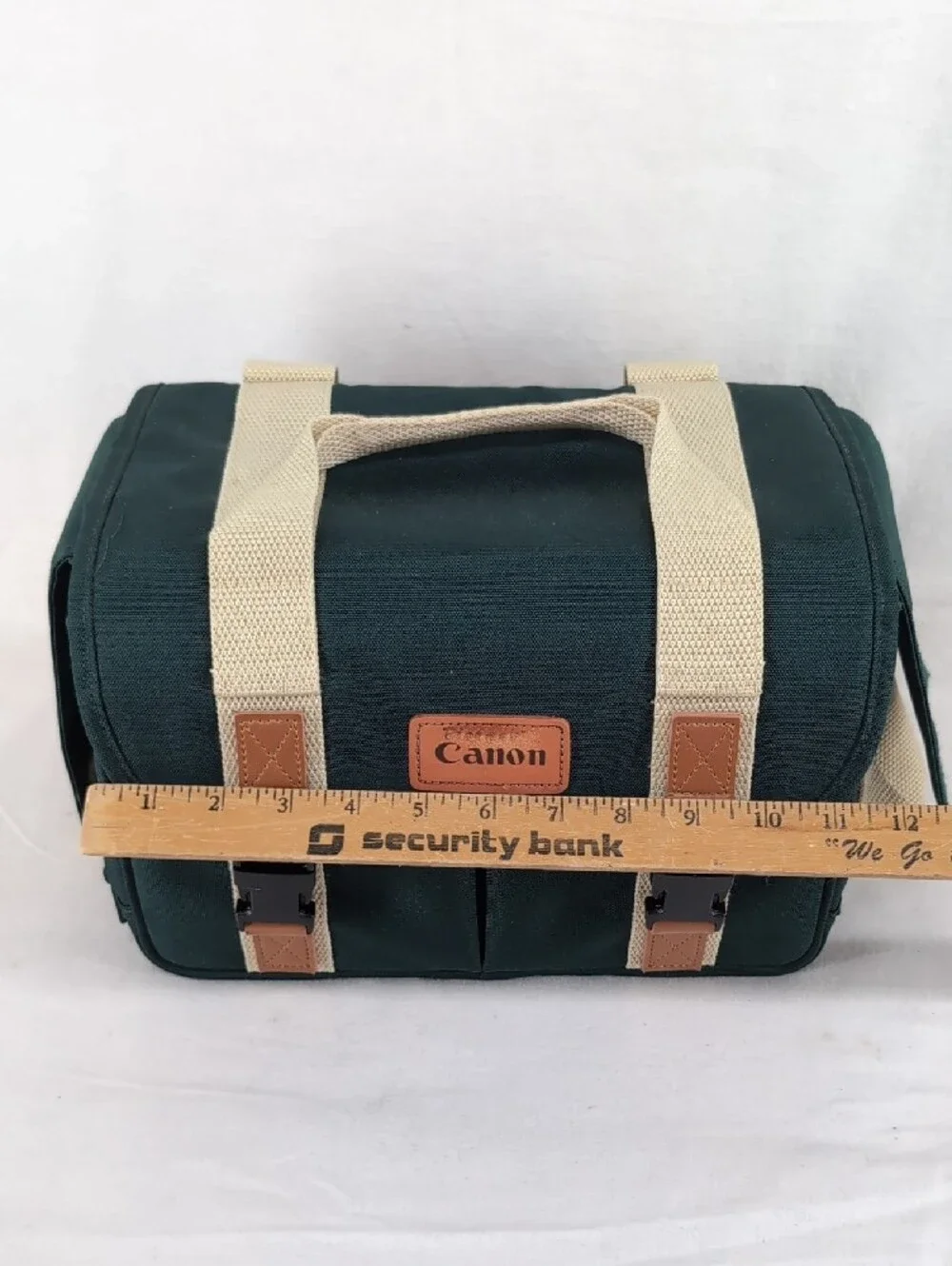 Canon Green Canvas Messenger Bag with Cream Straps